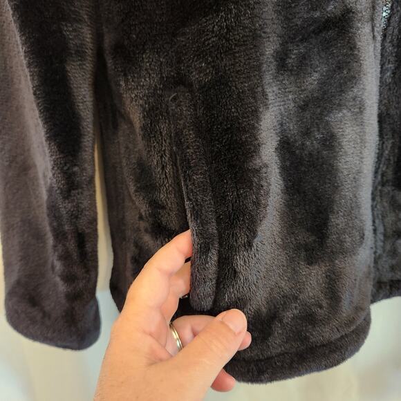FILA SPORT Black Faux Fur Teddy Bear Jacket Zippered Pockets Full Zip Womens L - Picture 9 of 12